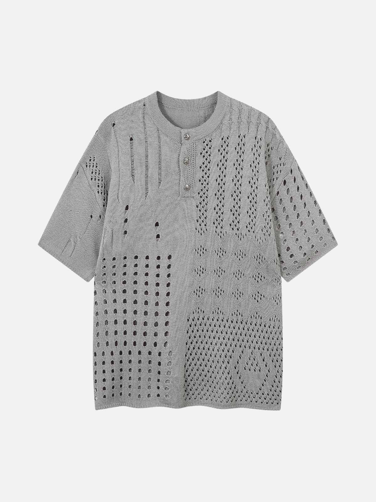 Concert Outfit Openwork Knit Short-Sleeve Sweater