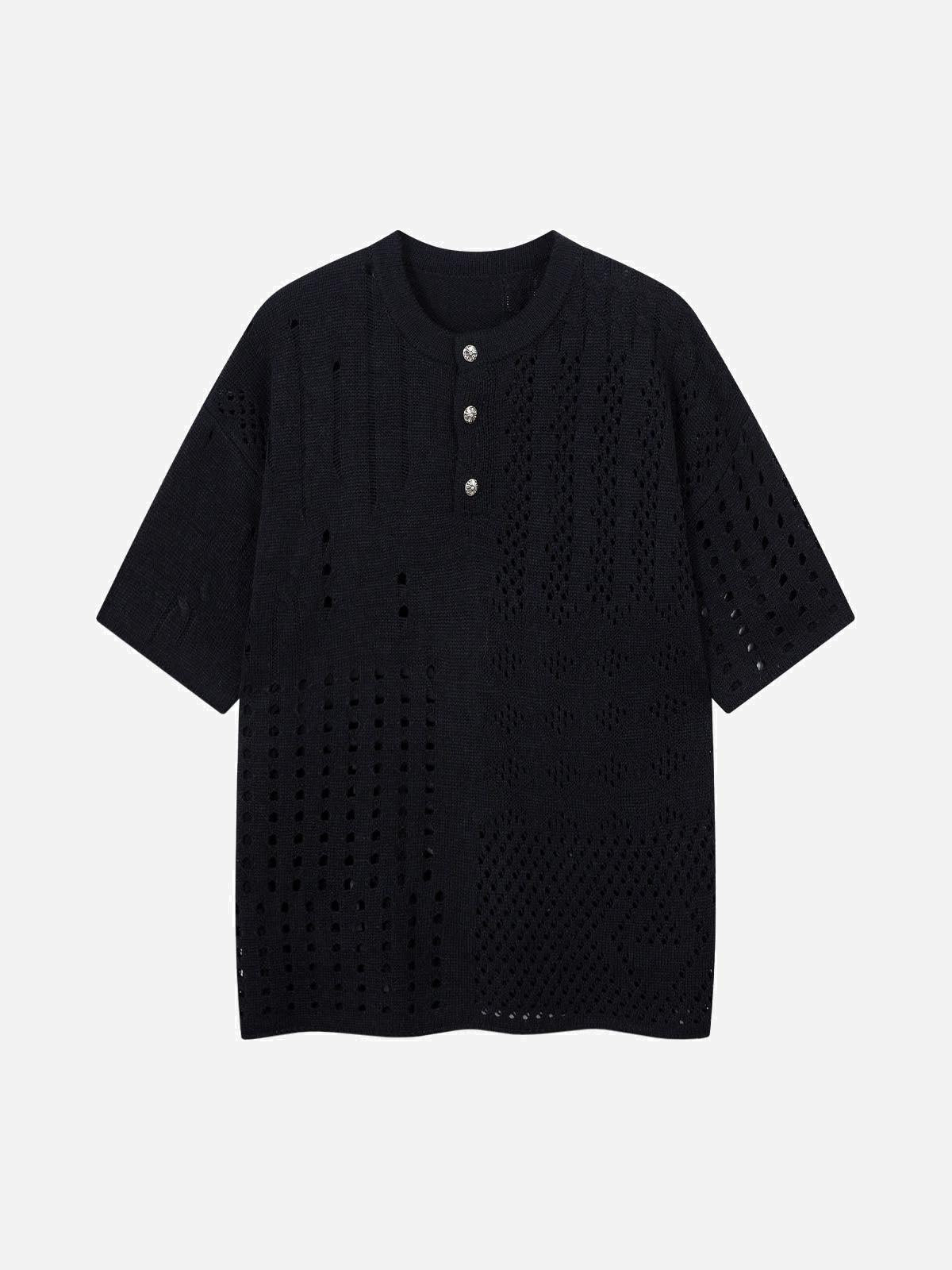 Concert Outfit Openwork Knit Short-Sleeve Sweater