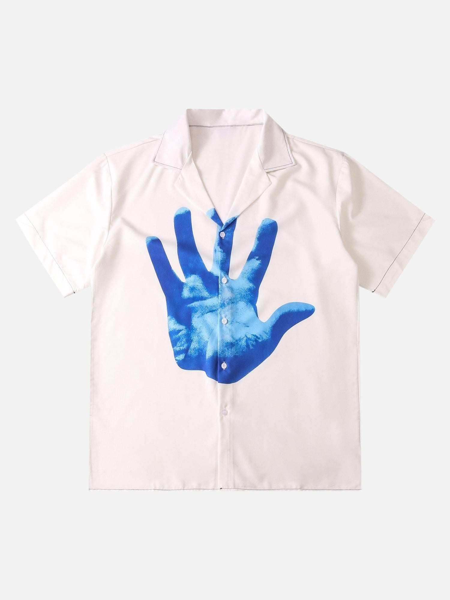 Concert Outfit Palm Digital Print Loose Lapel Short Sleeve Shirt