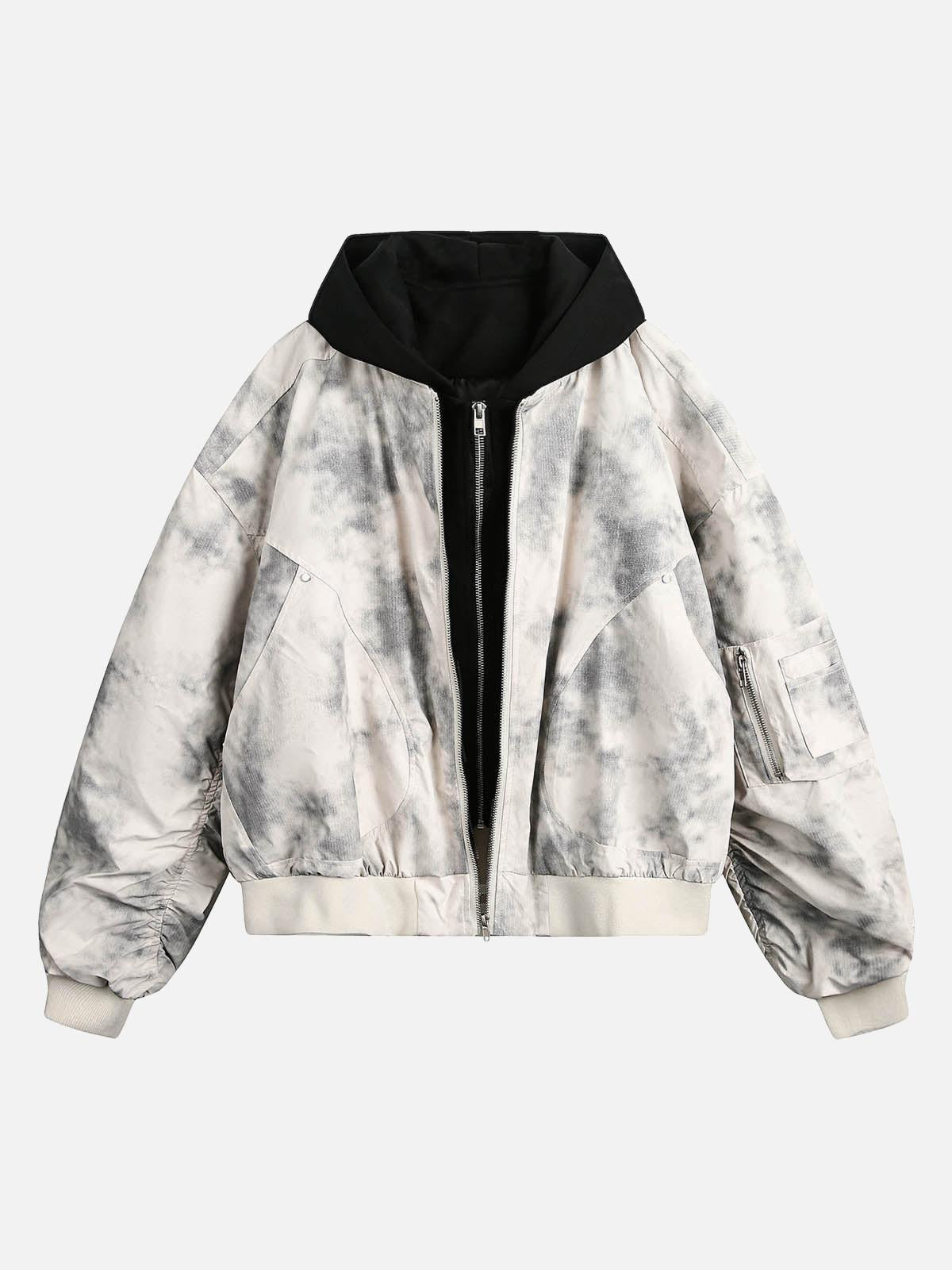 Concert Outfit Patchwork Faux Two-Piece Gradient Hooded Bomber Jacket