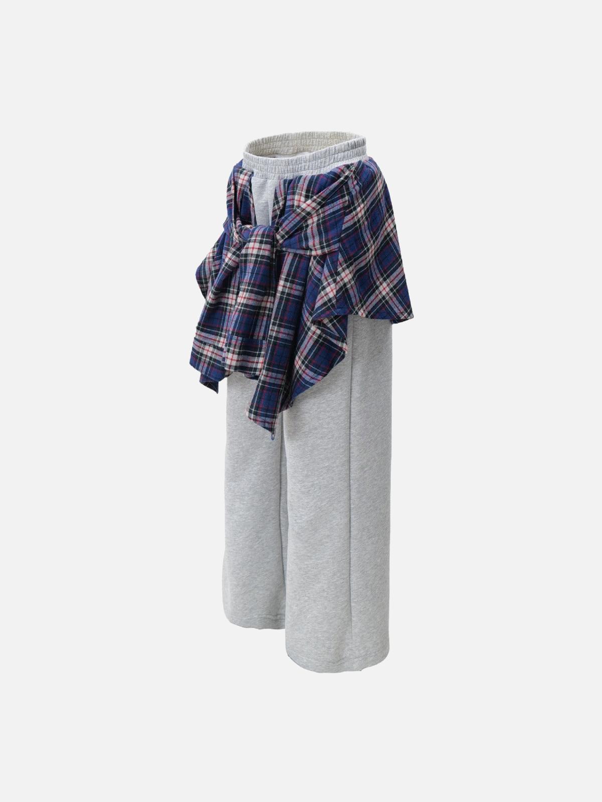 Concert Outfit Patchwork Plaid Fake Two-Piece Sweatpants