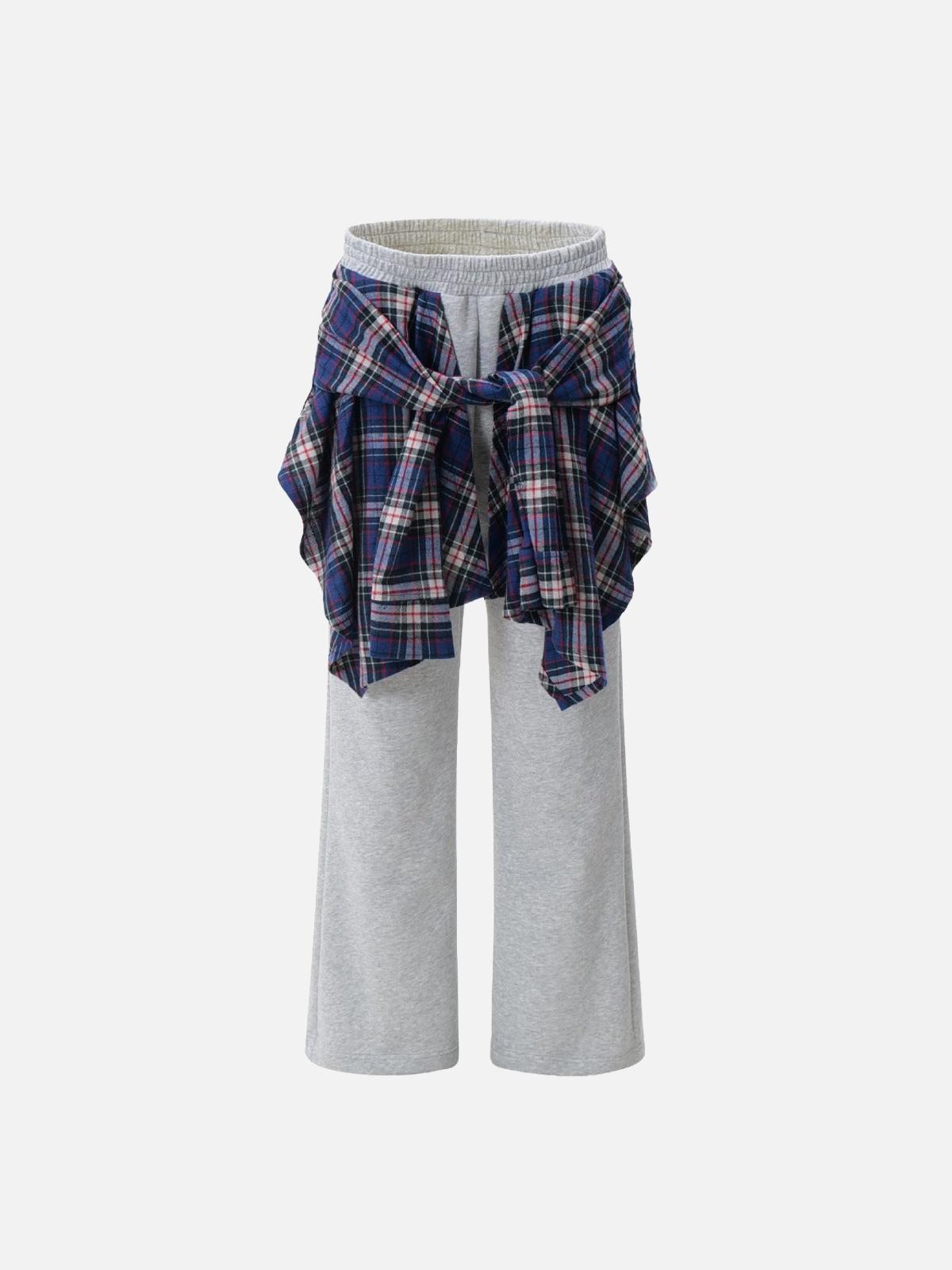 Concert Outfit Patchwork Plaid Fake Two-Piece Sweatpants