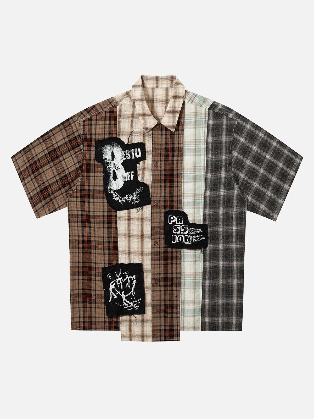 Concert Outfit Patchwork Plaid Short-Sleeve Shirt