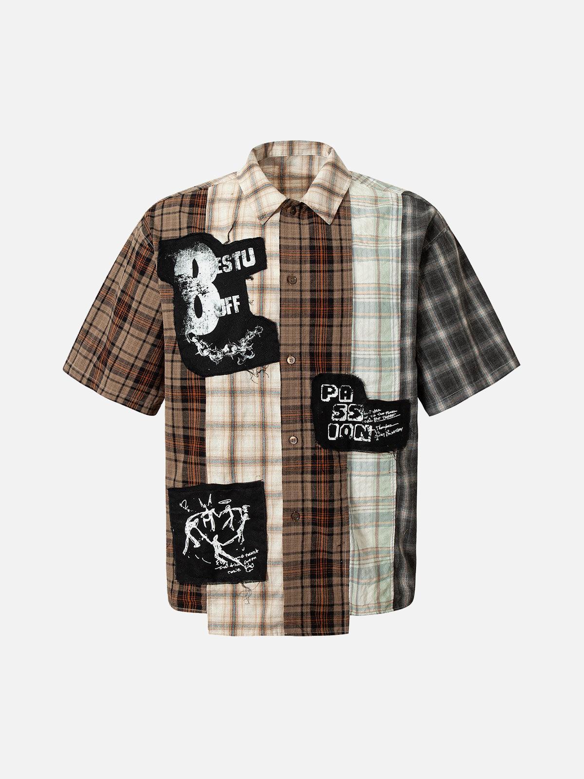 Concert Outfit Patchwork Plaid Short-Sleeve Shirt