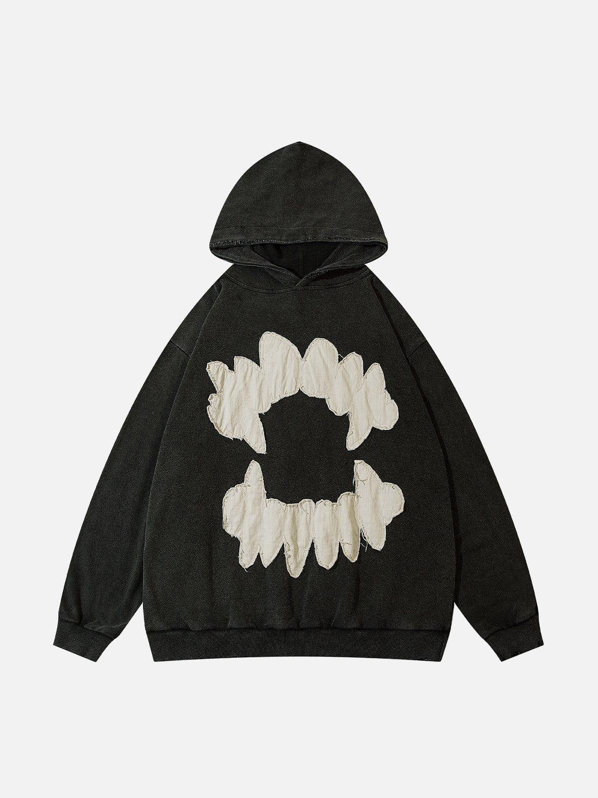 Concert Outfit Patchwork Print Tooth Washed Hoodie