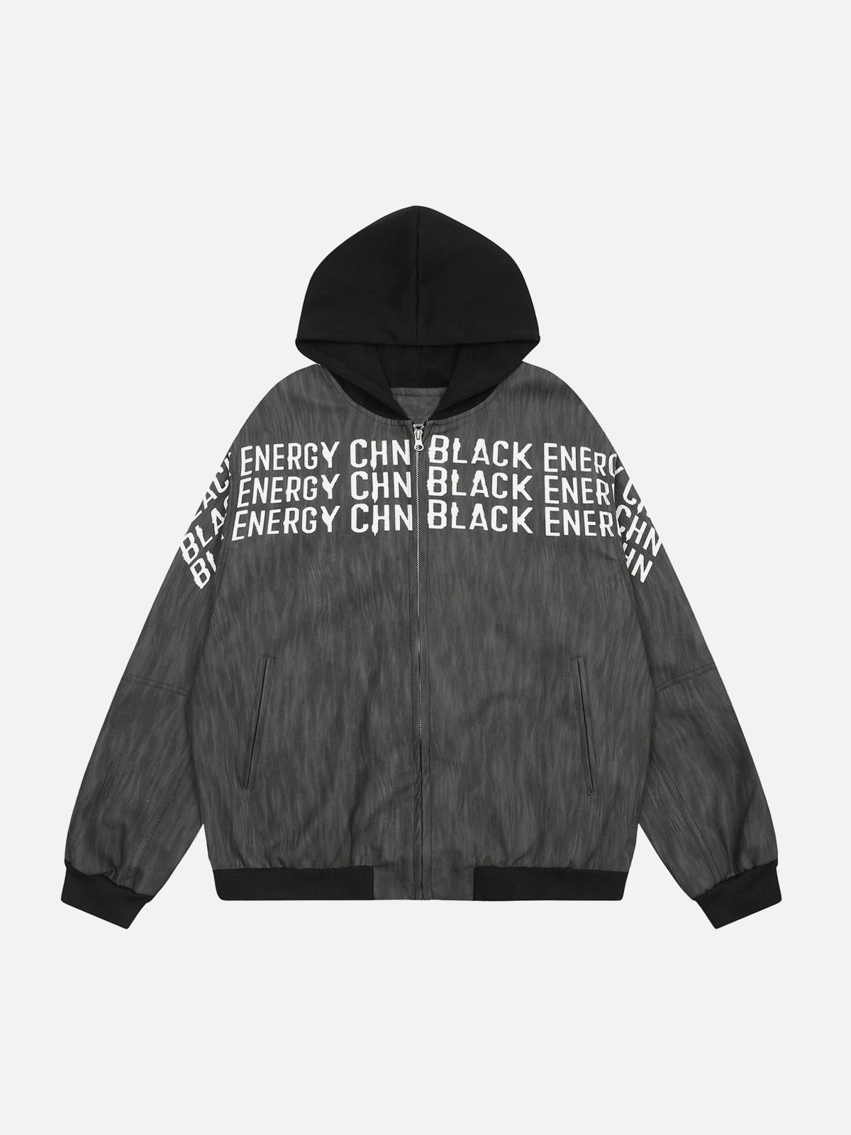 Concert Outfit Patchwork Print Zip Up Hooded Jacket