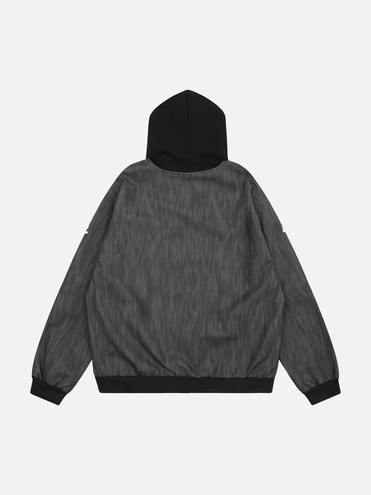 Concert Outfit Patchwork Print Zip Up Hooded Jacket