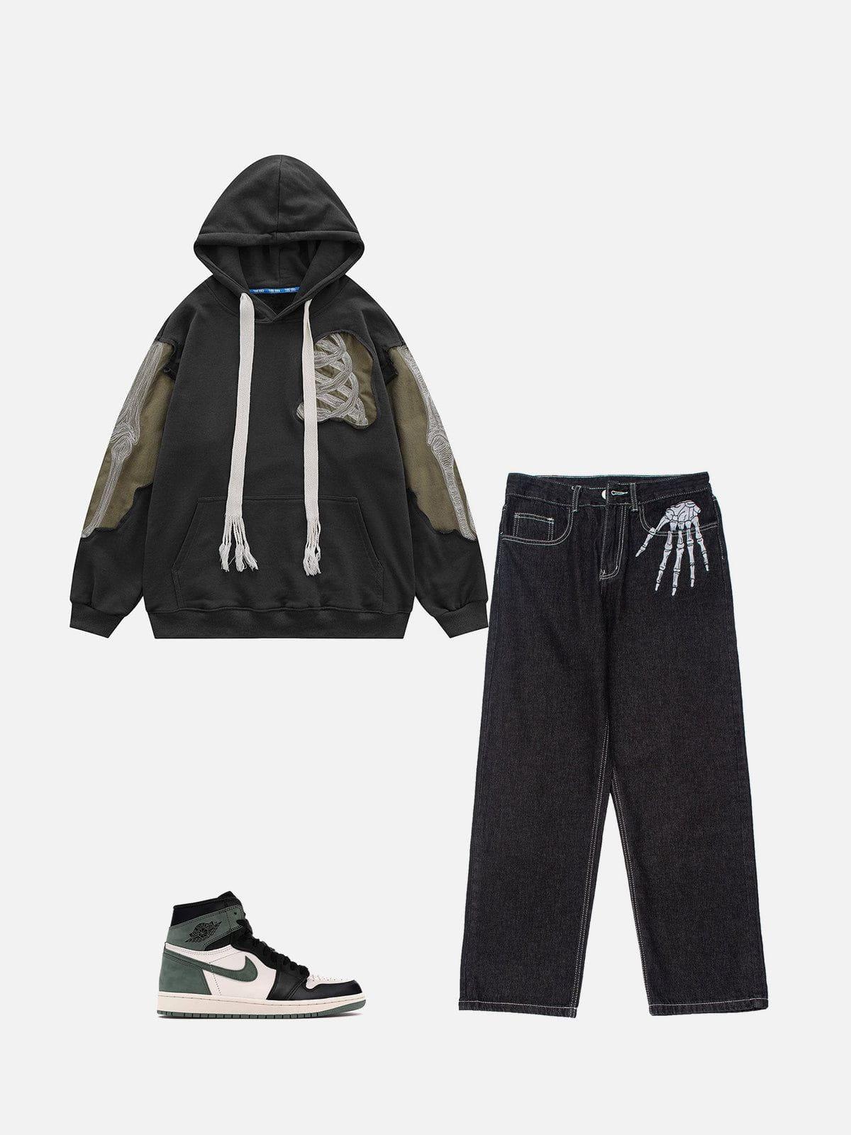 Concert Outfit Patchwork Skeleton Hoodie