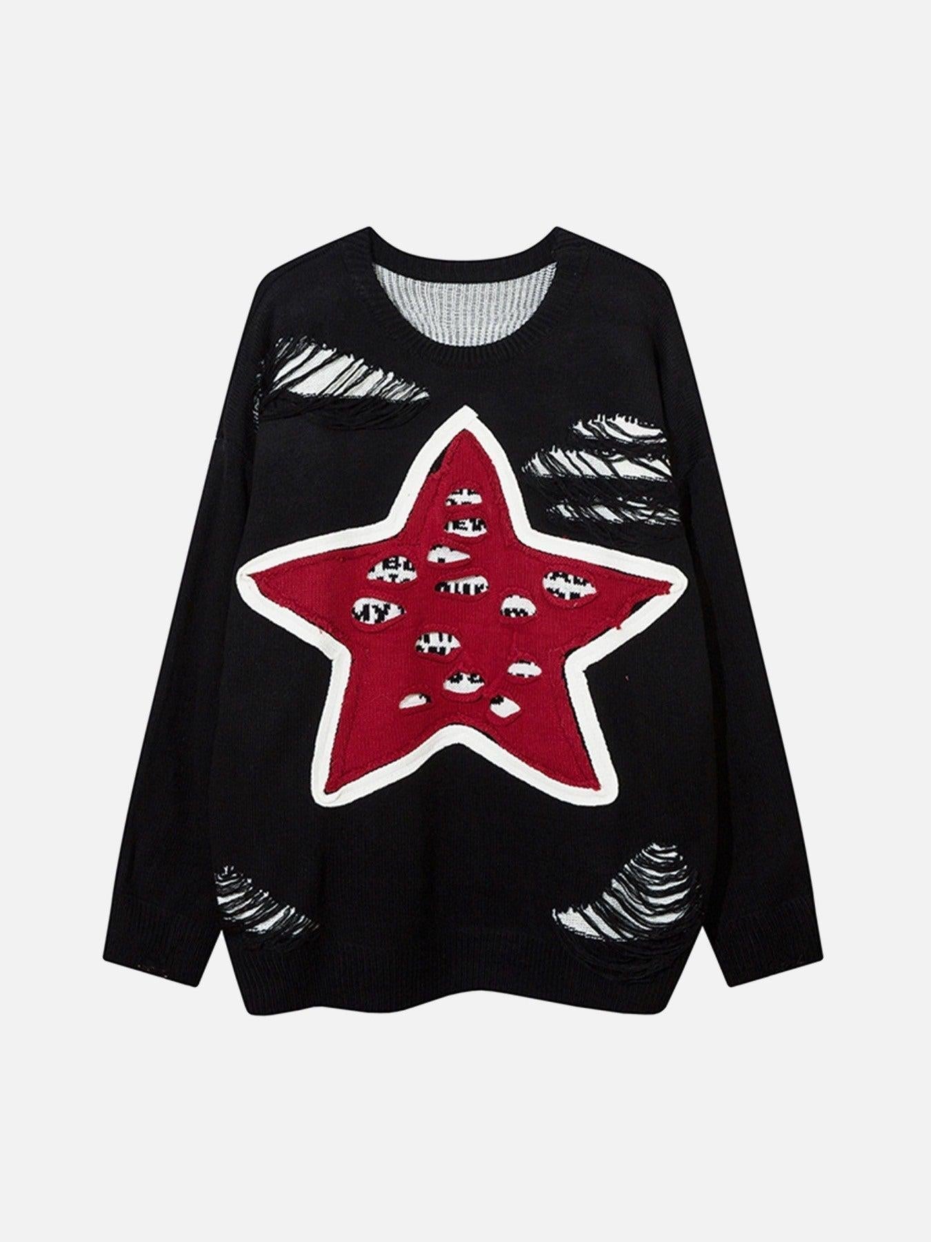 Concert Outfit Pentagram Torn Loose Sweater