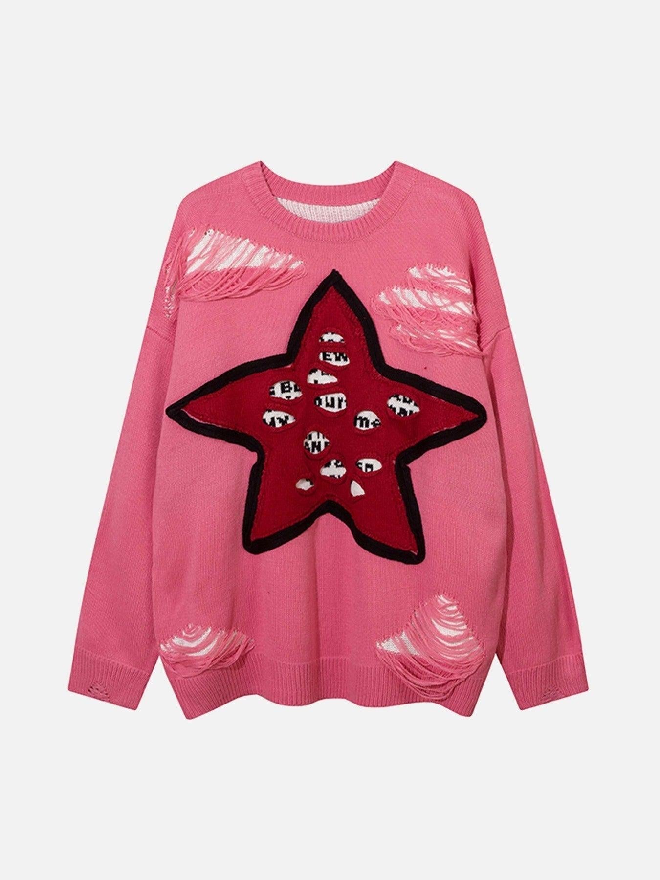 Concert Outfit Pentagram Torn Loose Sweater