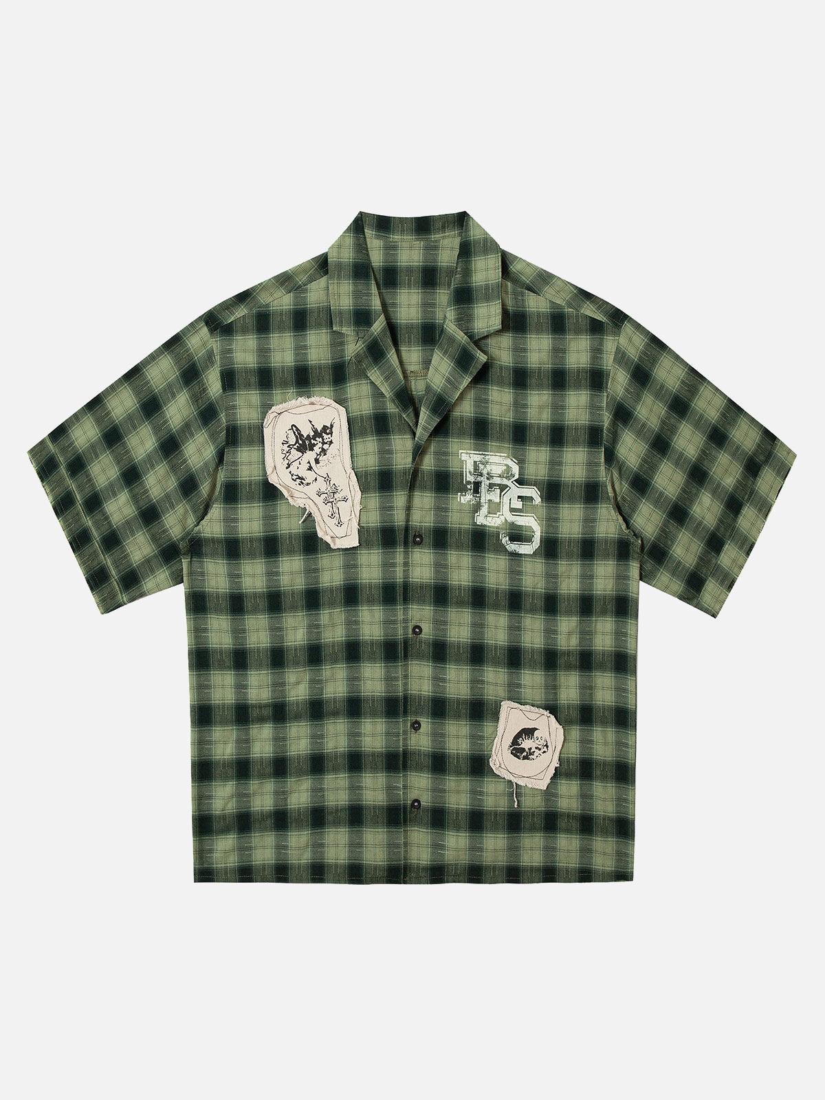 Concert Outfit Plaid Applique Printed Short Sleeve Shirt