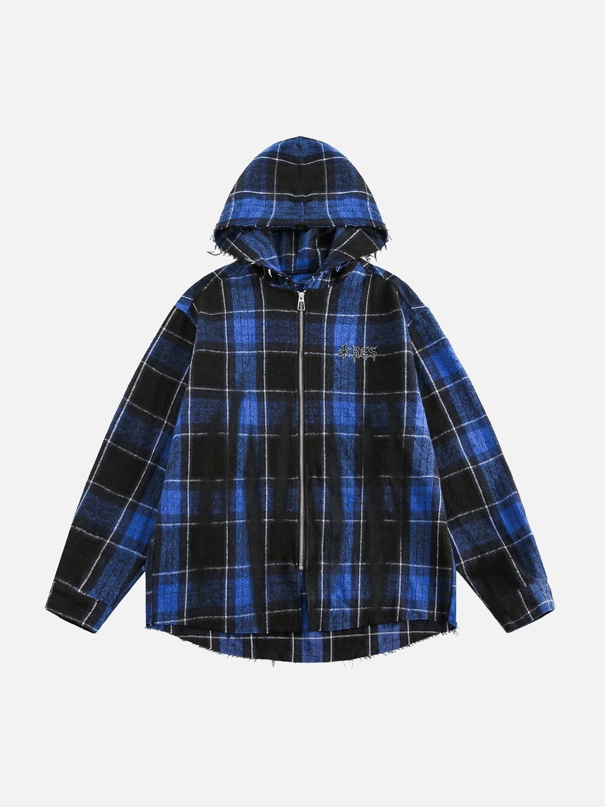 Concert Outfit Plaid Brushed Cardigan Hooded Shirt