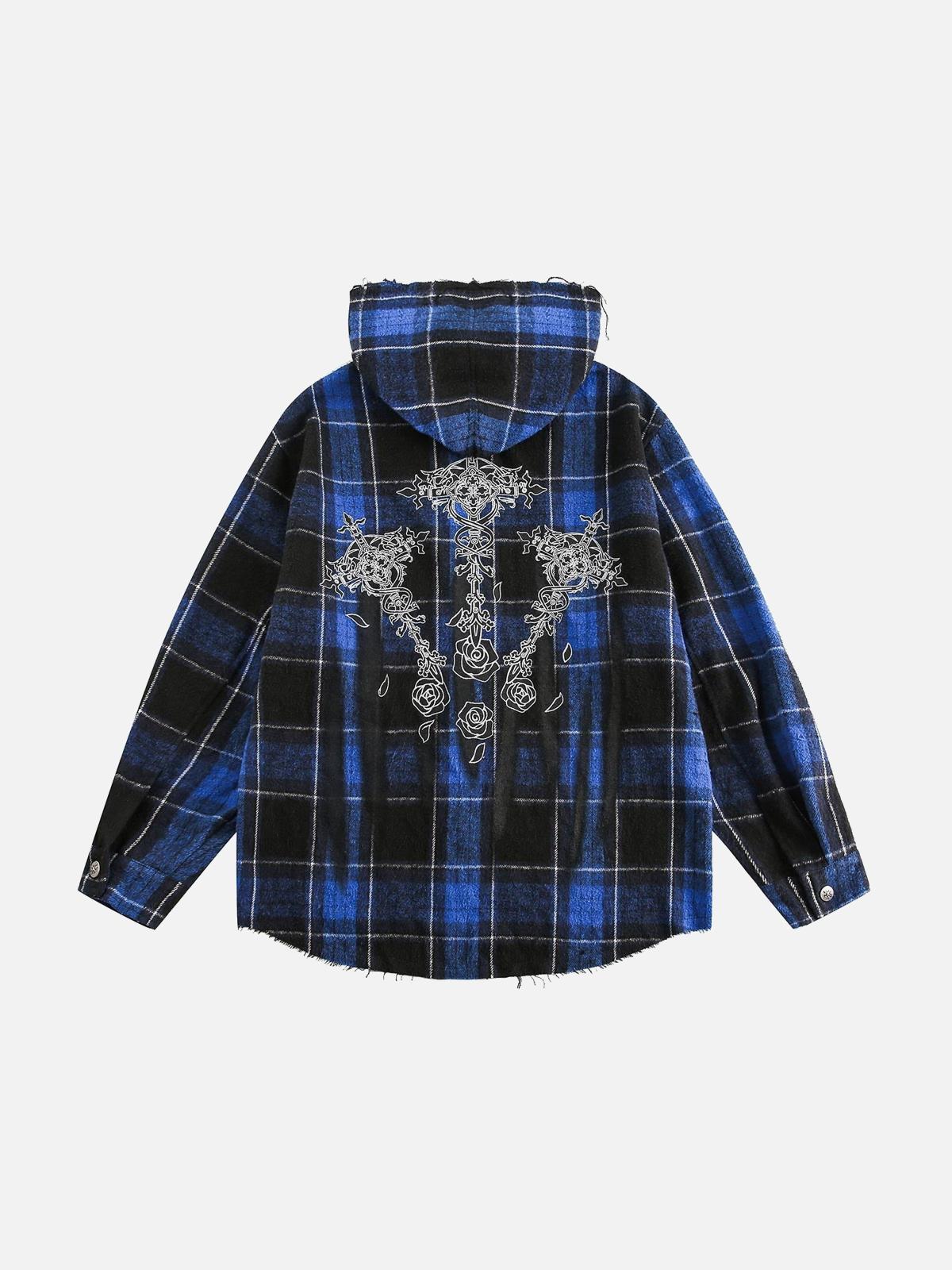 Concert Outfit Plaid Brushed Cardigan Hooded Shirt