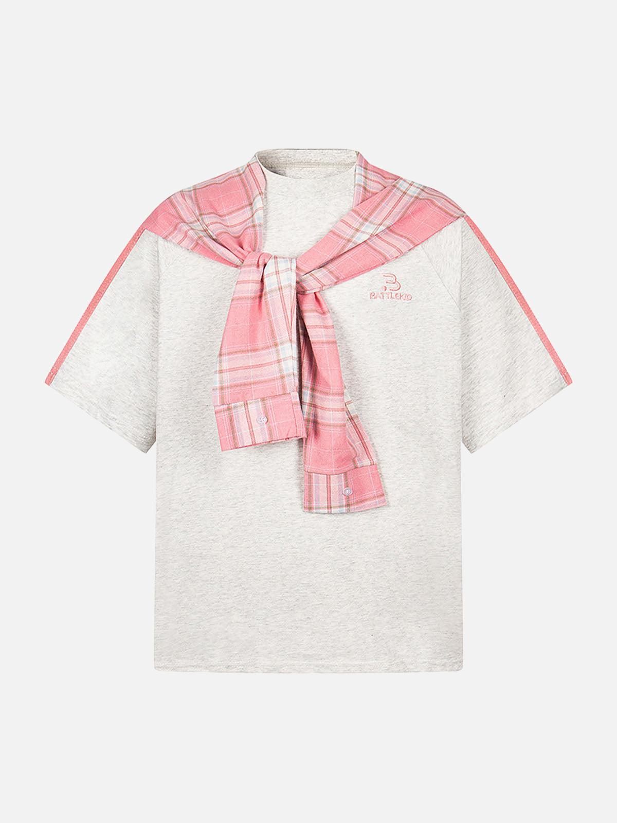 Concert Outfit Plaid Patch Knotted Scarf T-Shirt