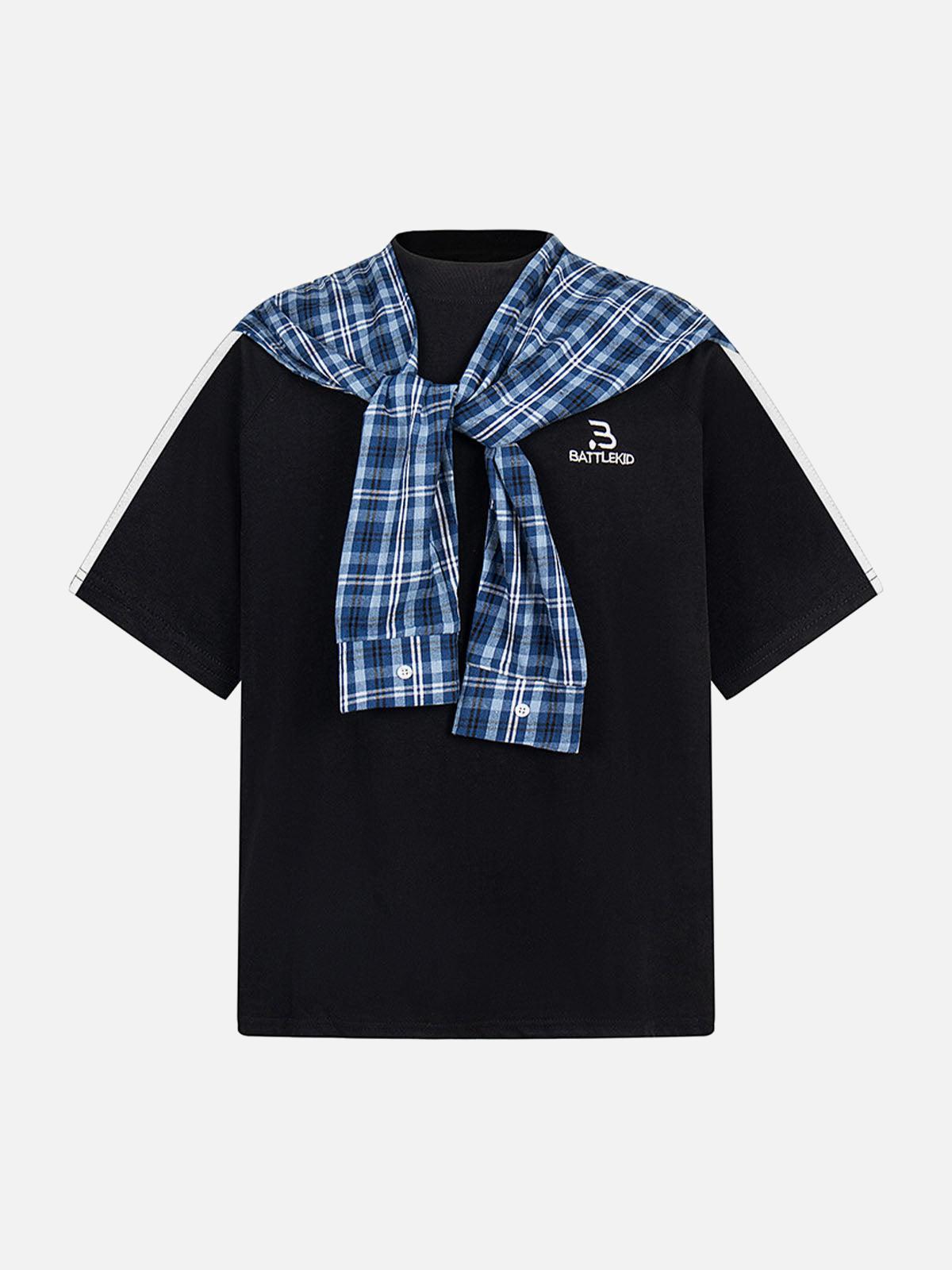 Concert Outfit Plaid Patch Knotted Scarf T-Shirt