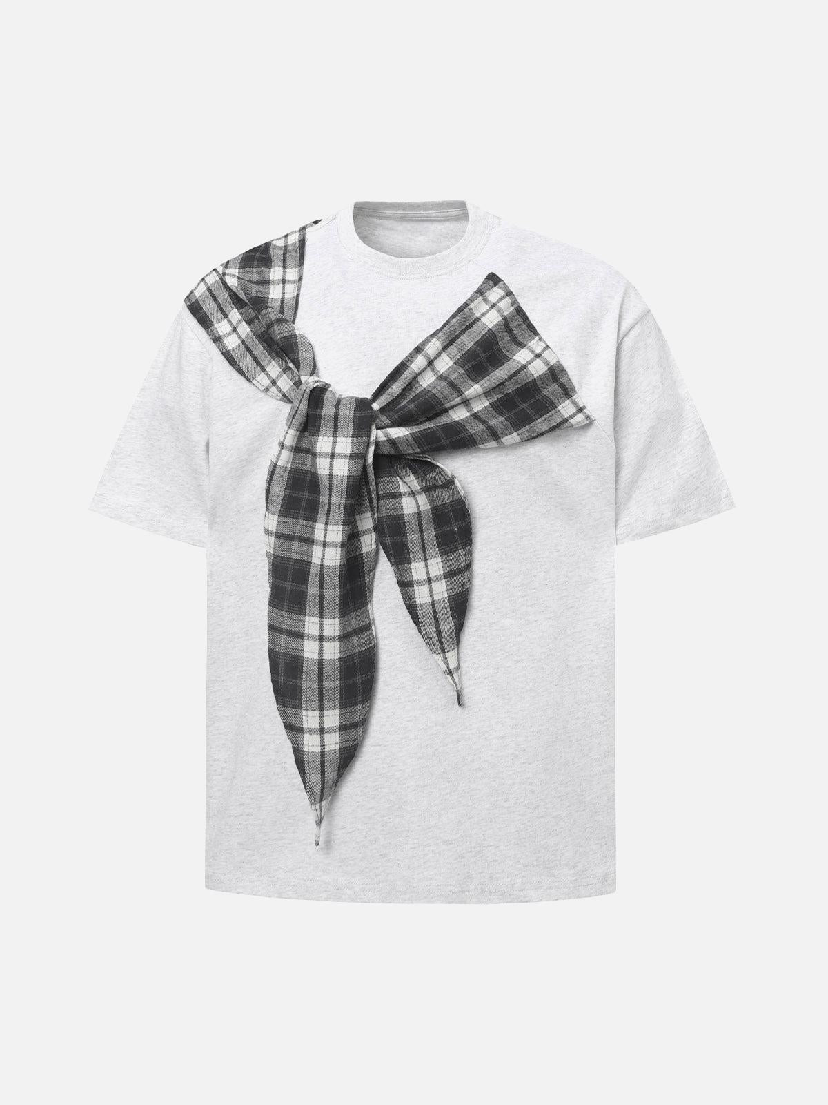 Concert Outfit Plaid Scarf Crew Neck T-Shirt