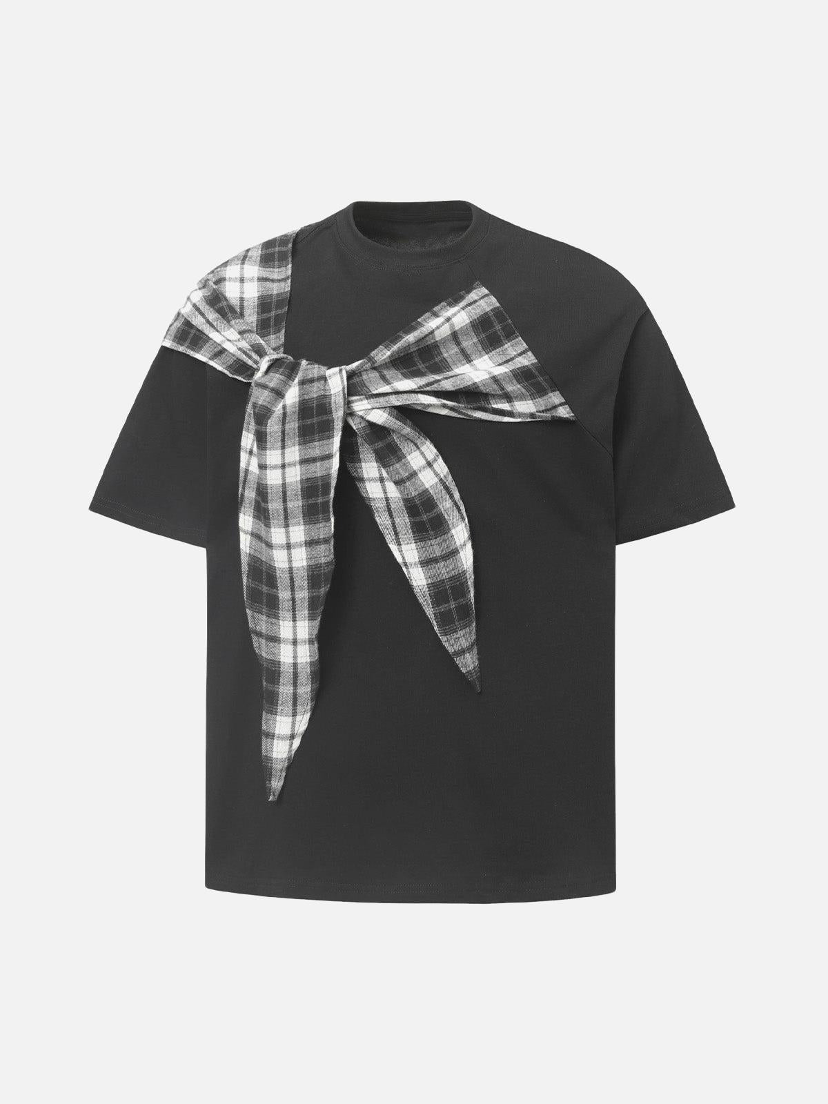 Concert Outfit Plaid Scarf Crew Neck T-Shirt