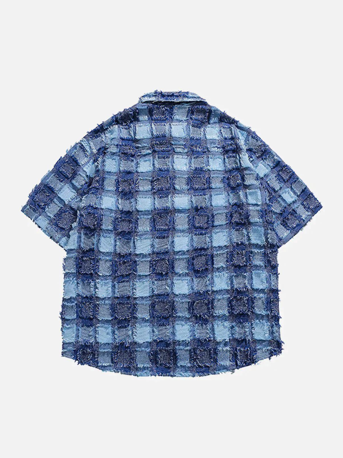 Concert Outfit PLAID Splicing Short Sleeve Shirt