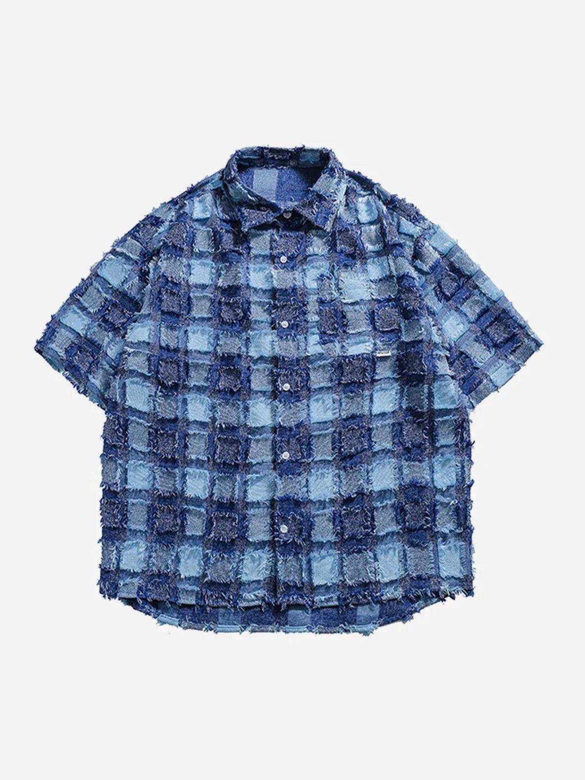 Concert Outfit PLAID Splicing Short Sleeve Shirt