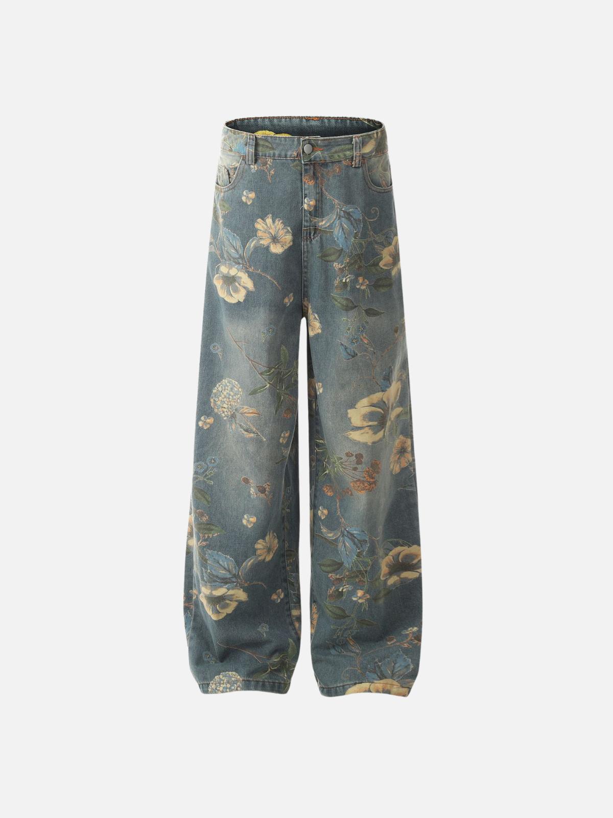 Concert Outfit Plant Flower Print Jeans