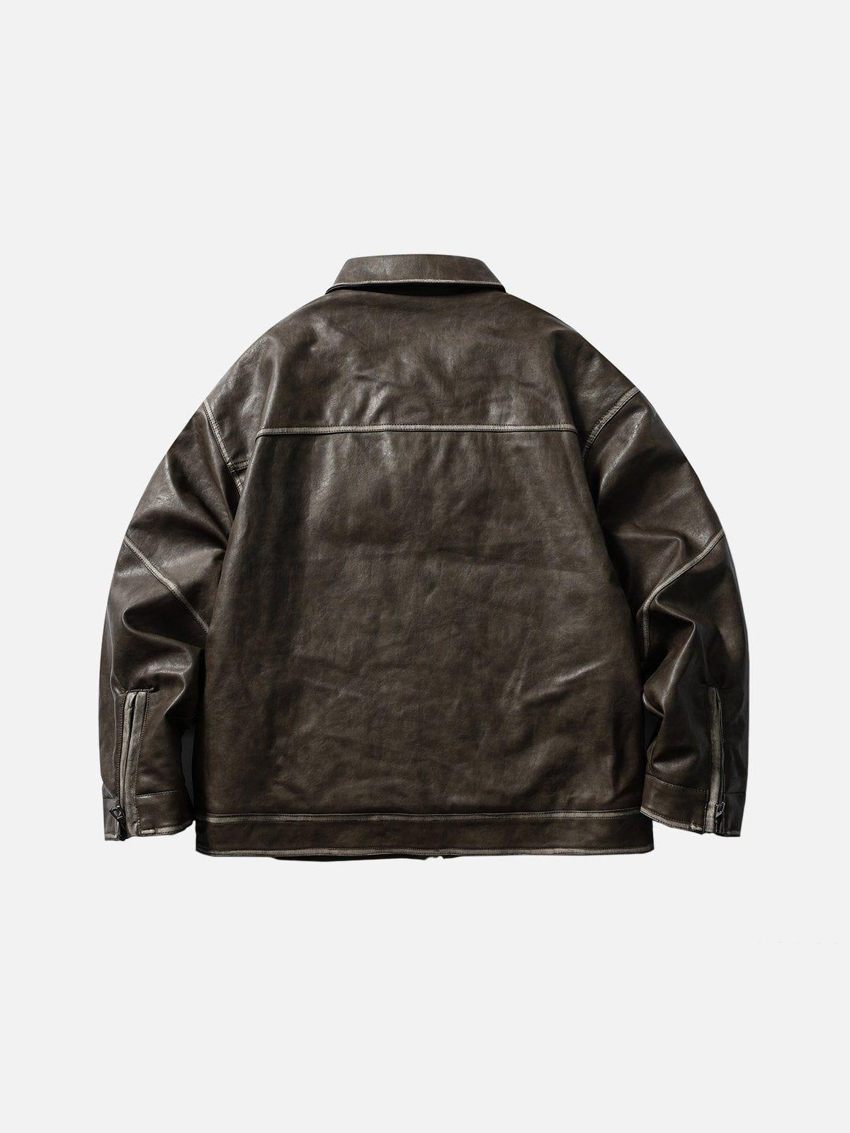 Concert Outfit Pocket Patchwork Faux Leather Jacket