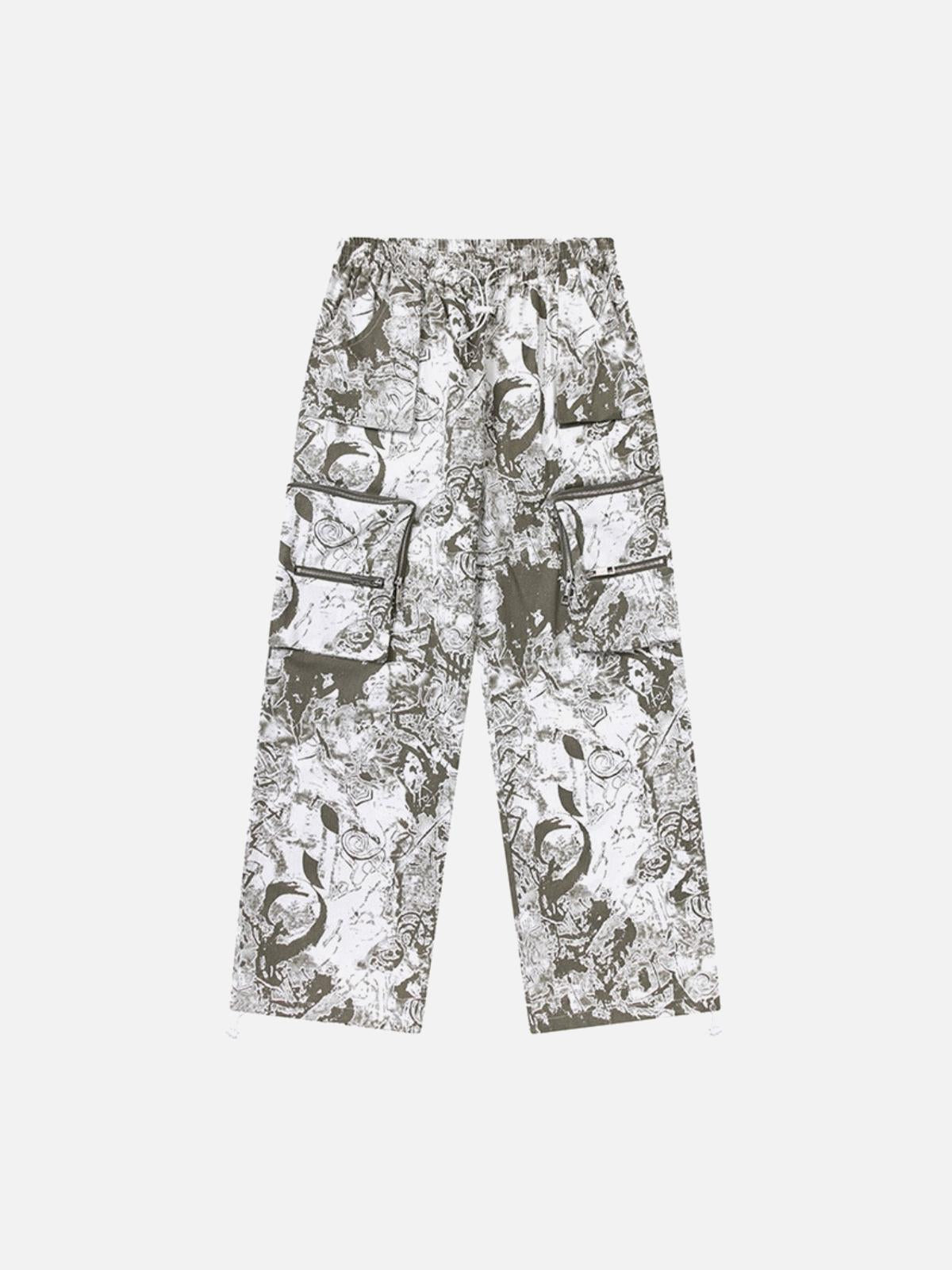 Concert Outfit Printed Drawstring Multi-Pocket Cargo Pants