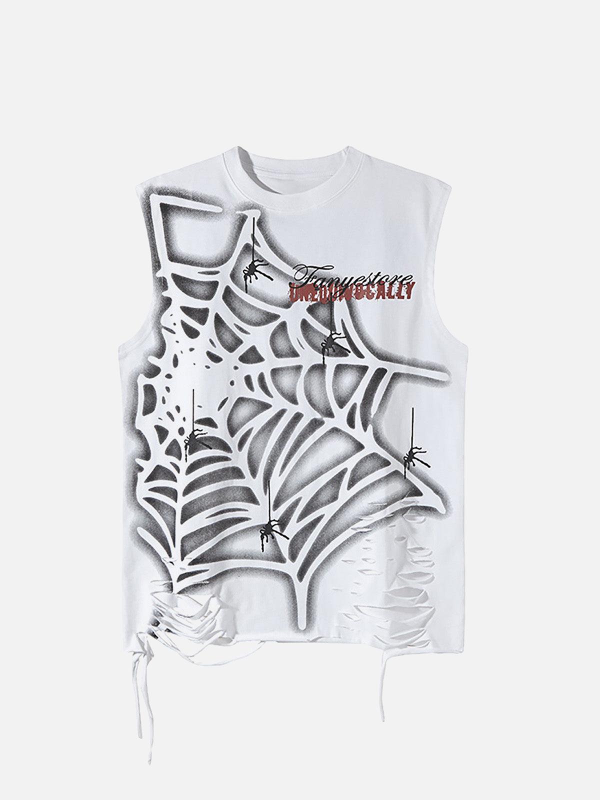 Concert Outfit Raggedy Design Spider Web Graphic Vest