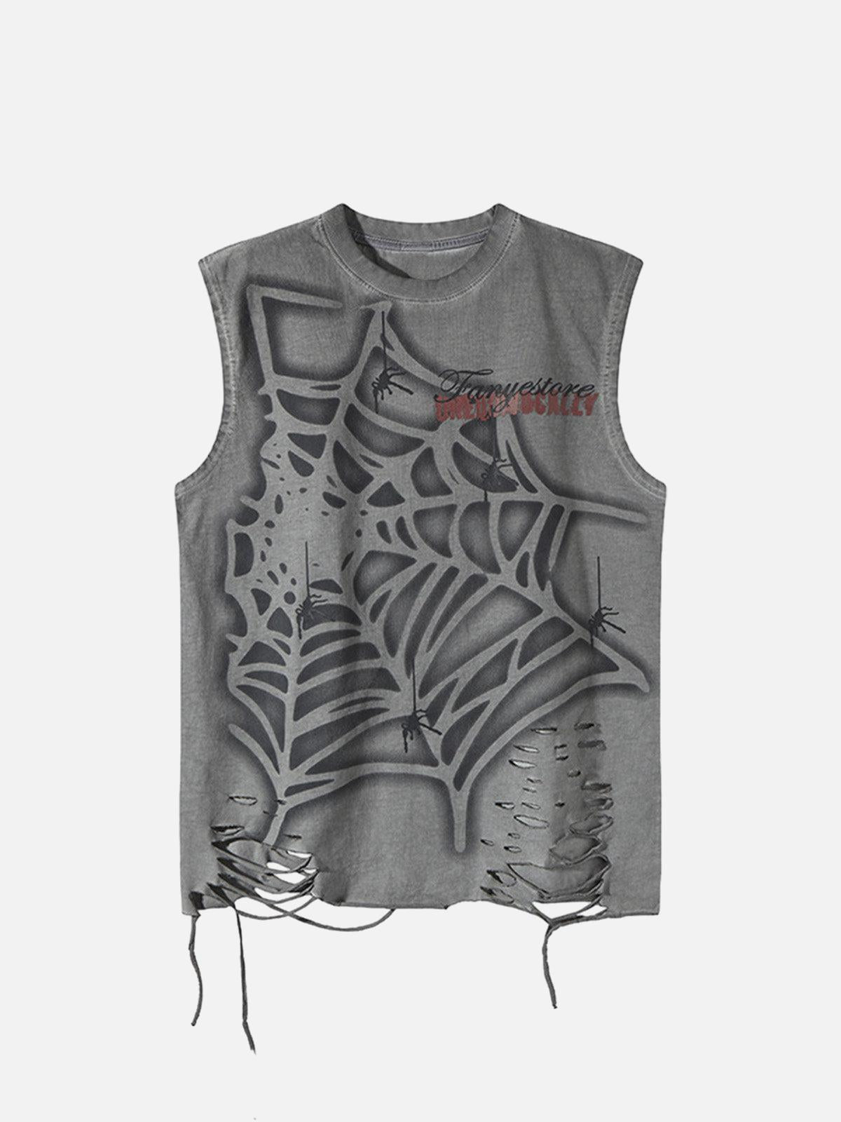 Concert Outfit Raggedy Design Spider Web Graphic Vest