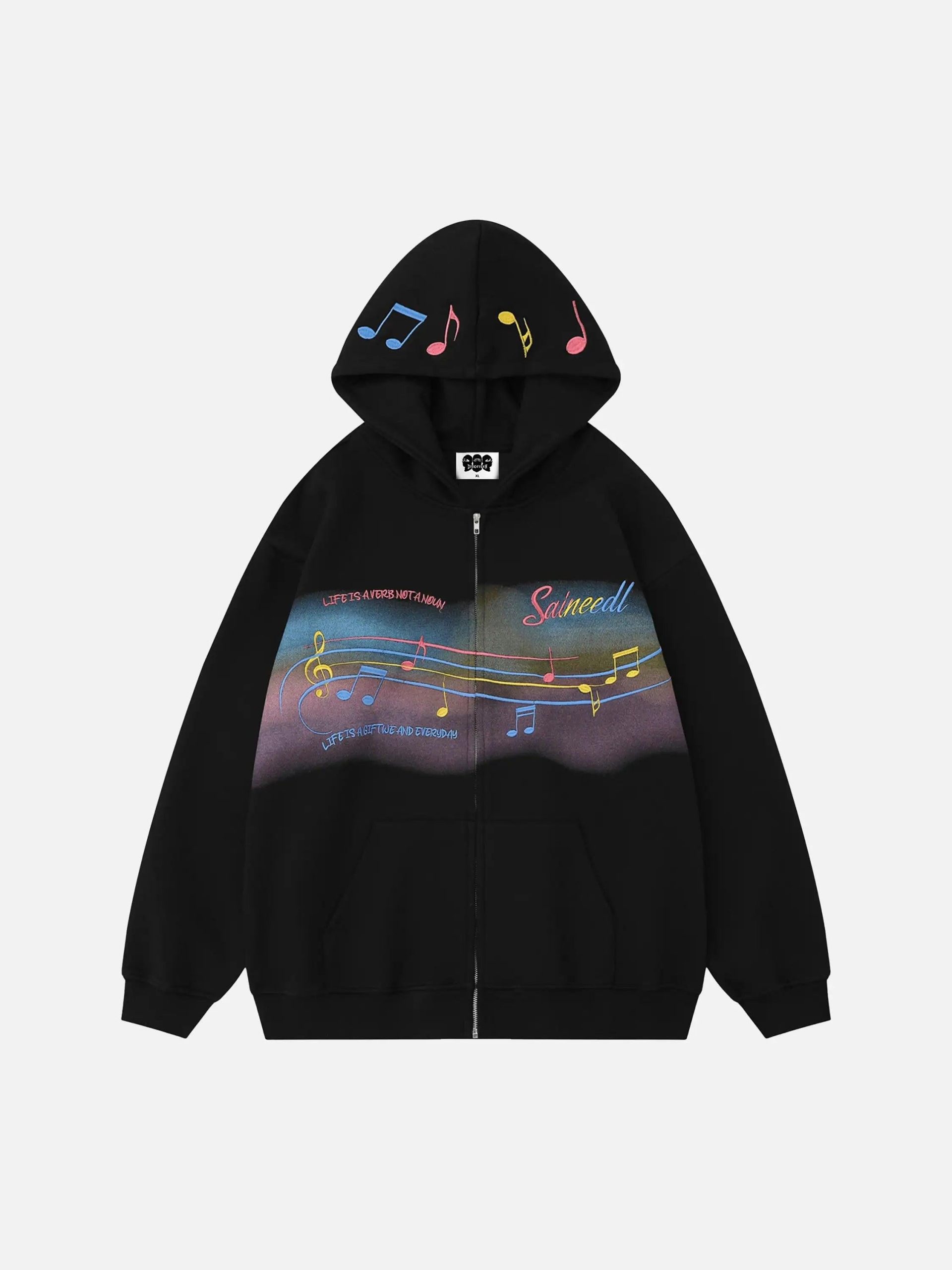 Concert Outfit Rainbow Musical Notes Embroidered Hoodie
