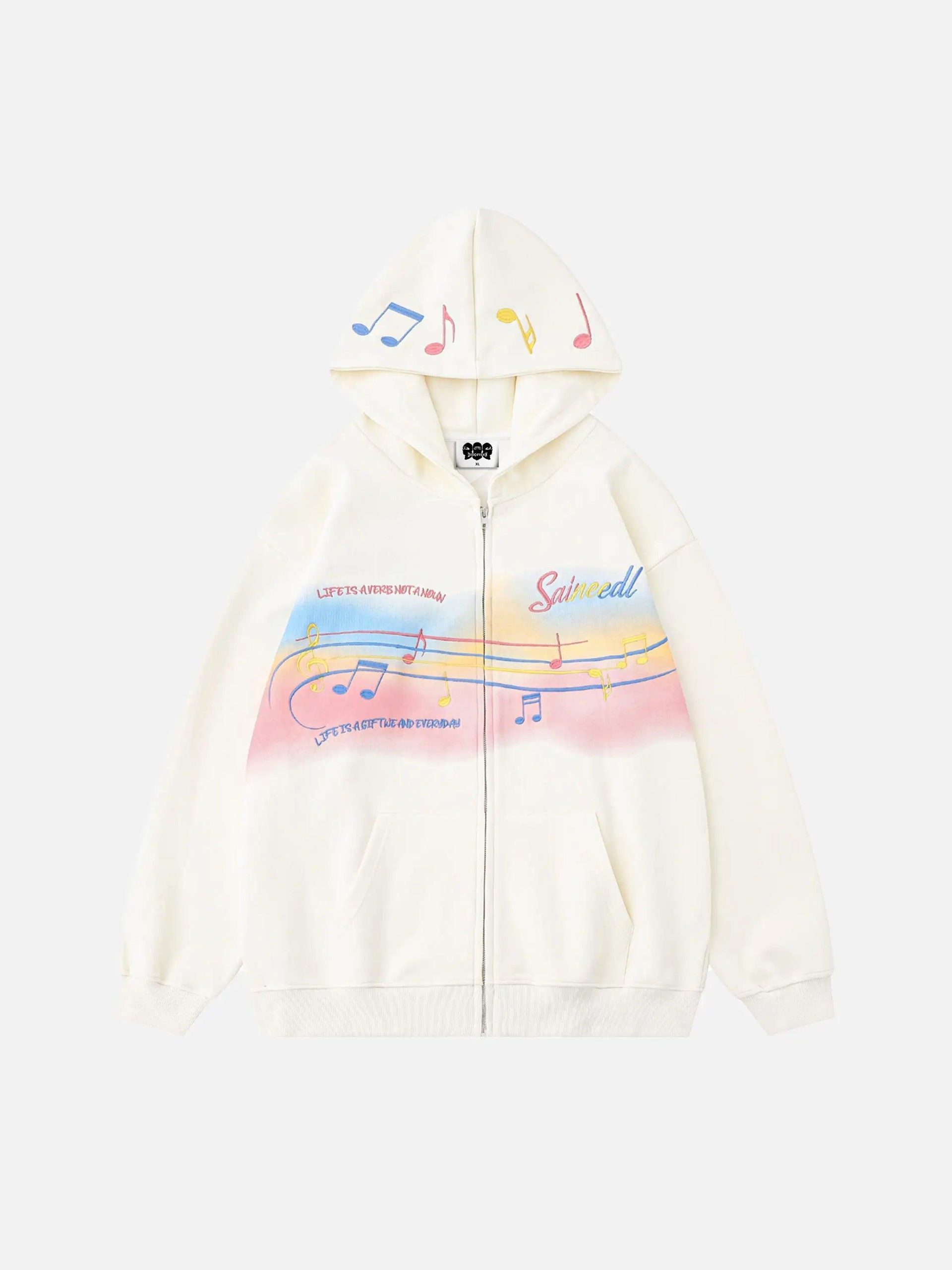 Concert Outfit Rainbow Musical Notes Embroidered Hoodie