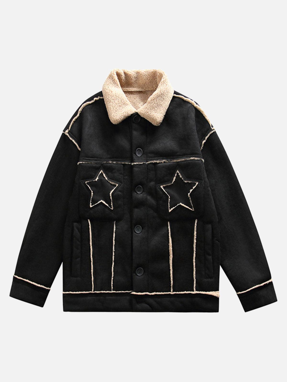 Concert Outfit Raw Edge Star Embroidered Fleece Jacket