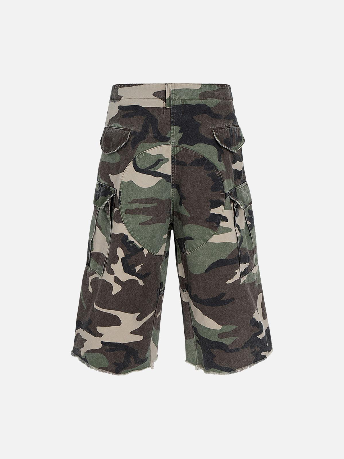 Concert Outfit Retro Camouflage Whisker Raw Edge Cropped Shorts