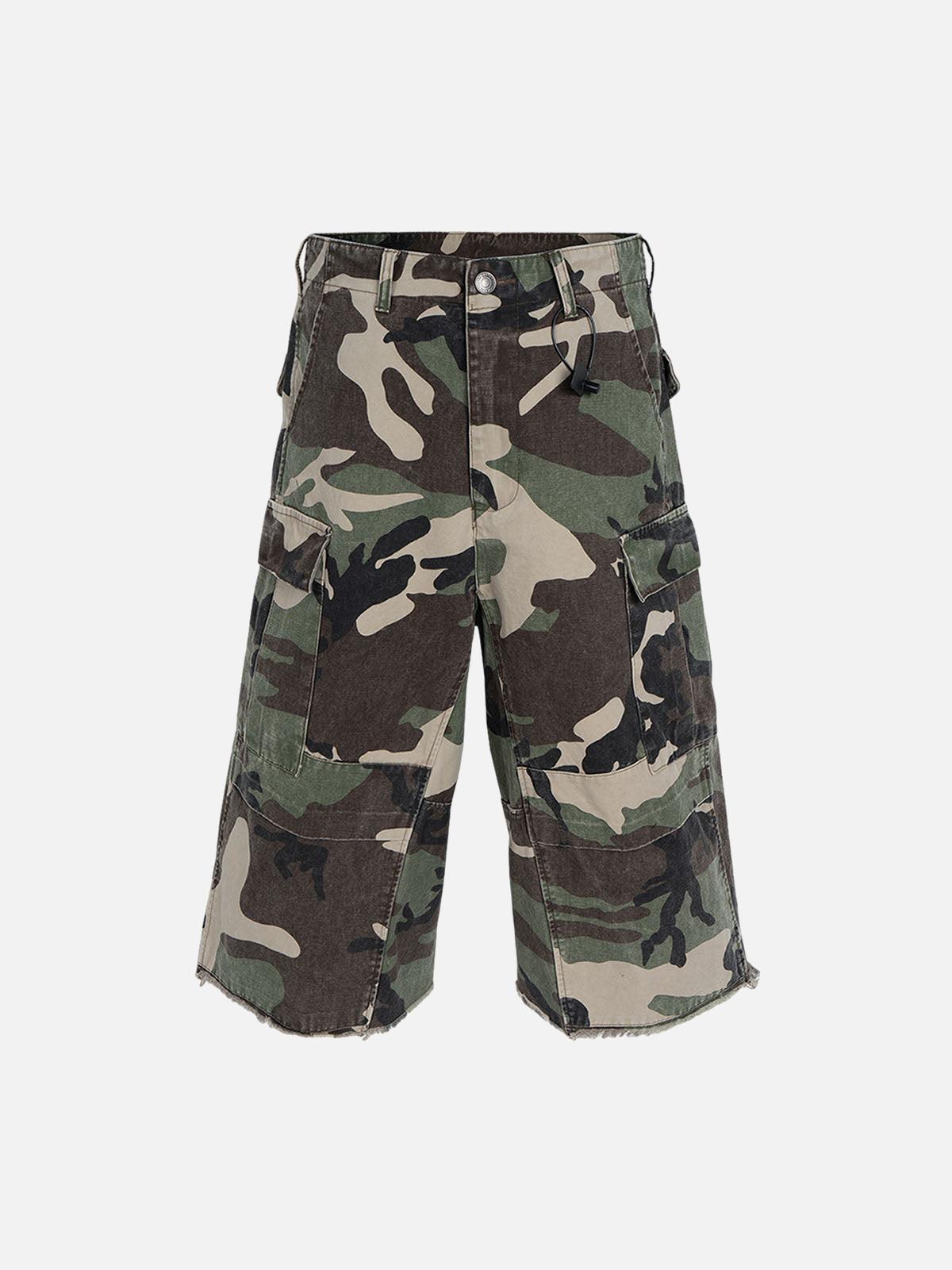 Concert Outfit Retro Camouflage Whisker Raw Edge Cropped Shorts