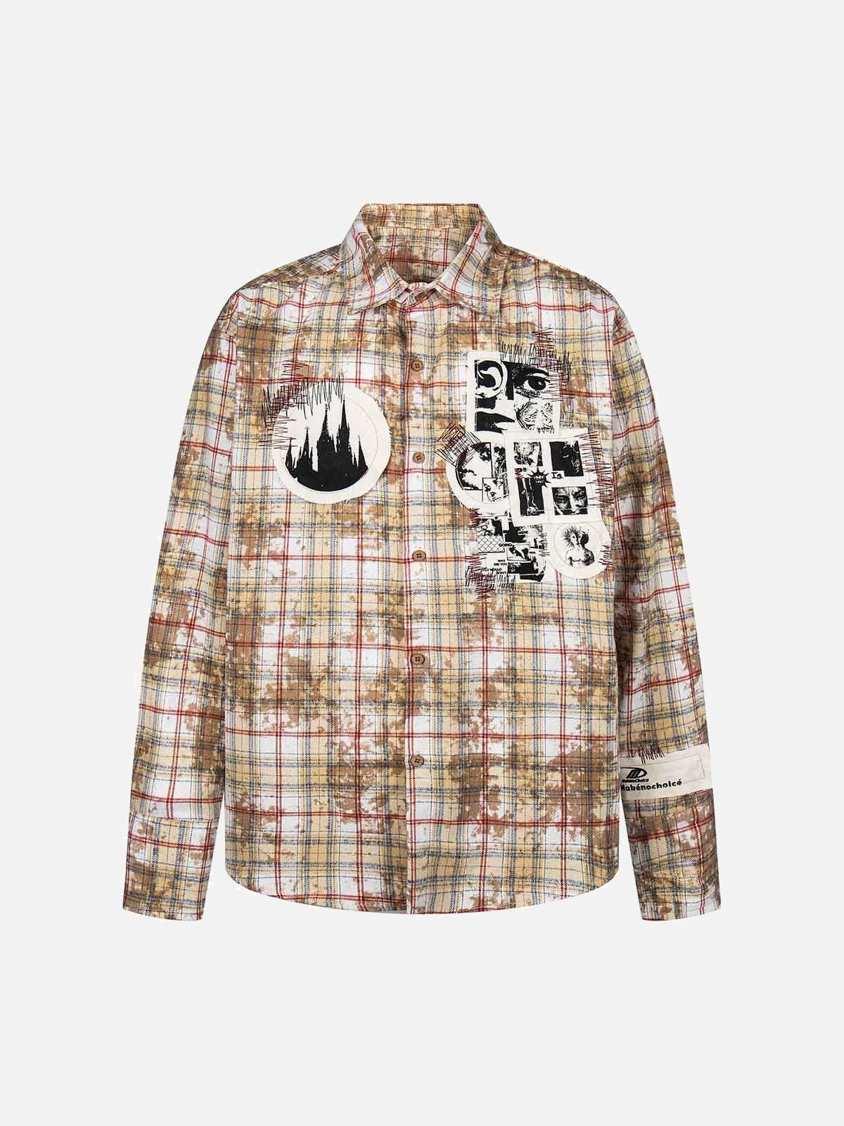 Concert Outfit Retro Cleanfit Patch Embroidered Plaid Shirt