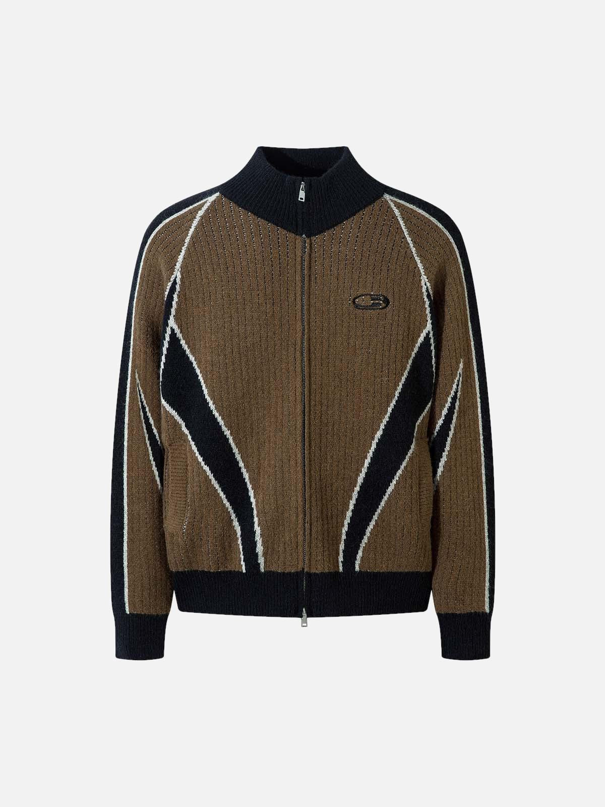 Concert Outfit Retro Contrast Color Cardigan Knitted Sweater