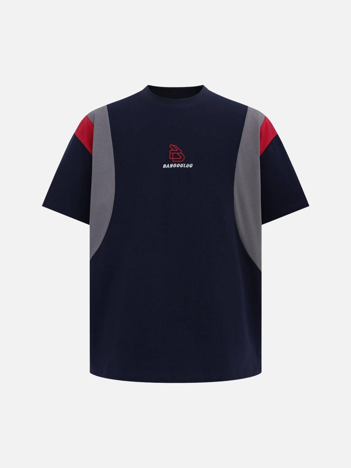 Concert Outfit Retro Contrast Color Stitching Embroidered Letter Jersey T-Shirt