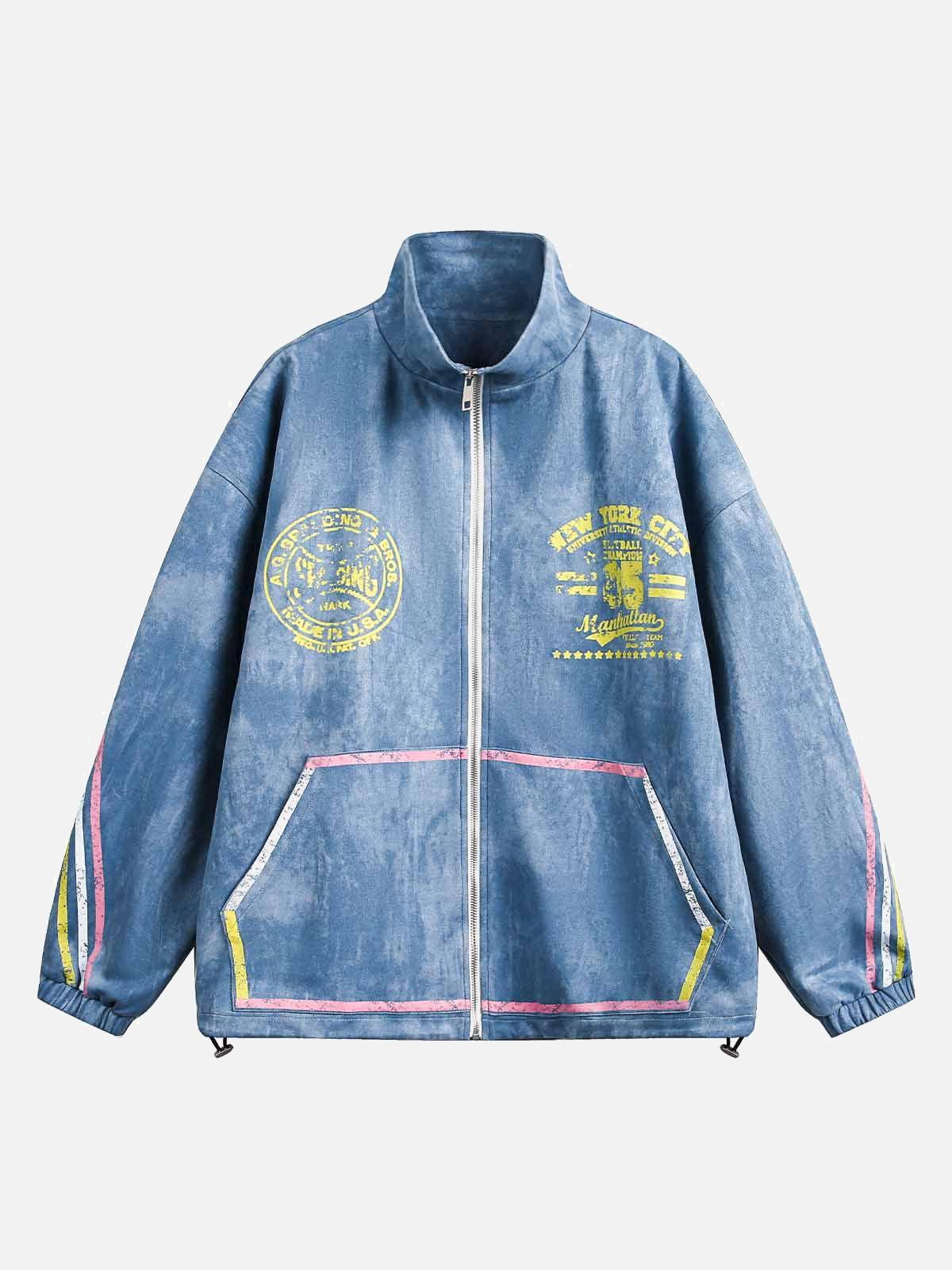 Concert Outfit Retro Contrast Suede Track Jacket