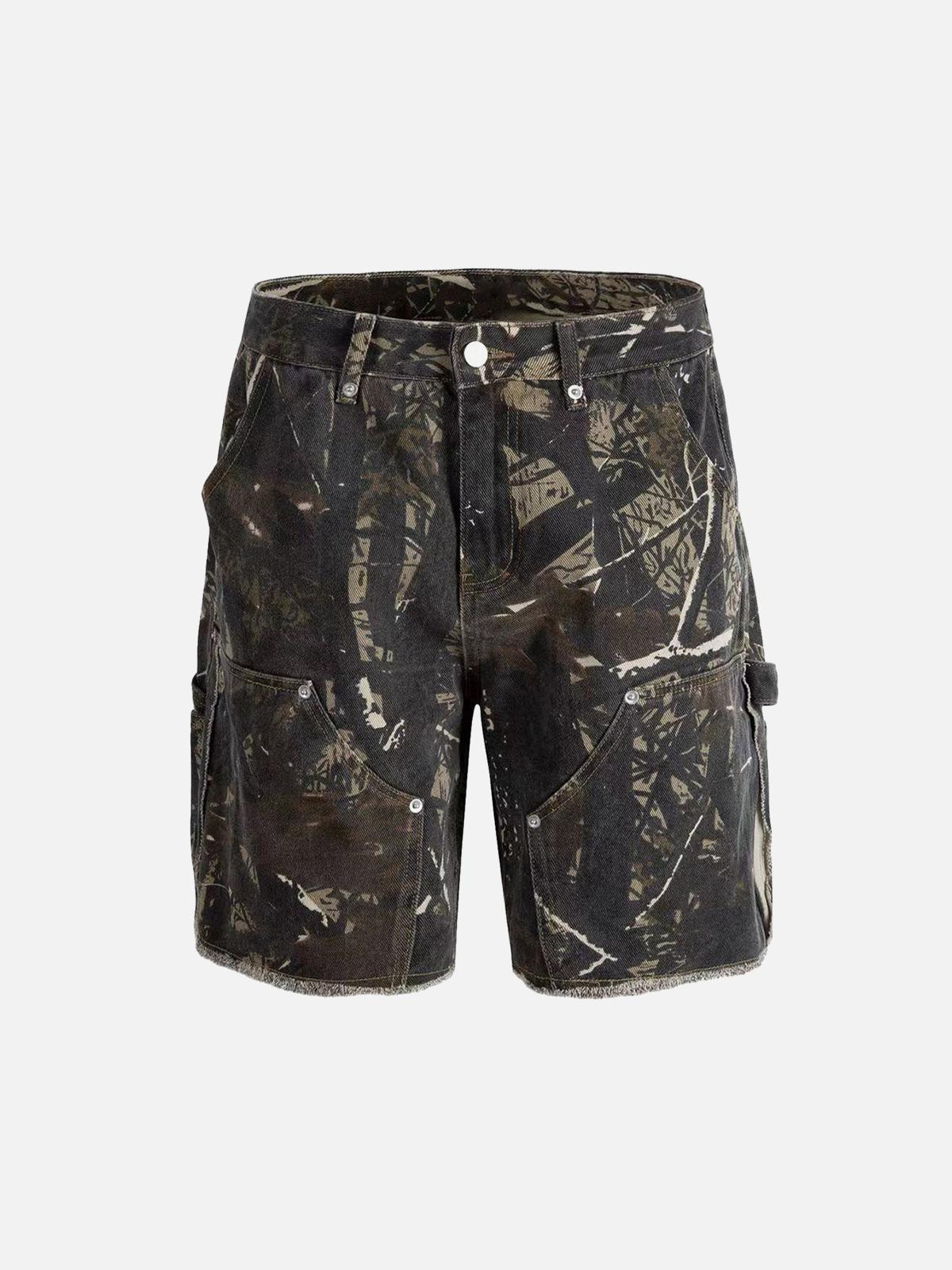 Concert Outfit Retro Distressed Camouflage Workwear Hip-Hop Shorts