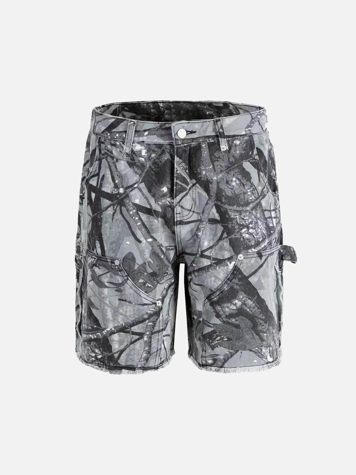 Concert Outfit Retro Distressed Camouflage Workwear Hip-Hop Shorts