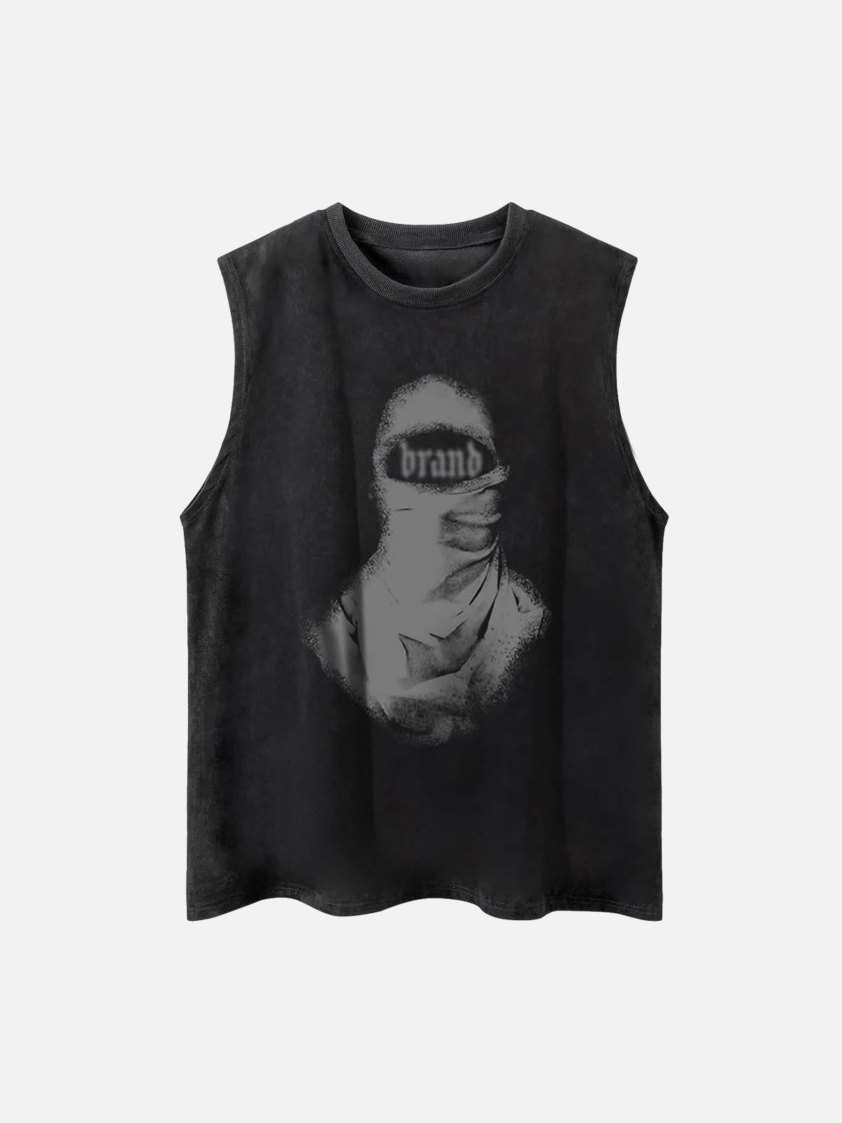 Concert Outfit Retro Distressed Character Print Street Rap Vest