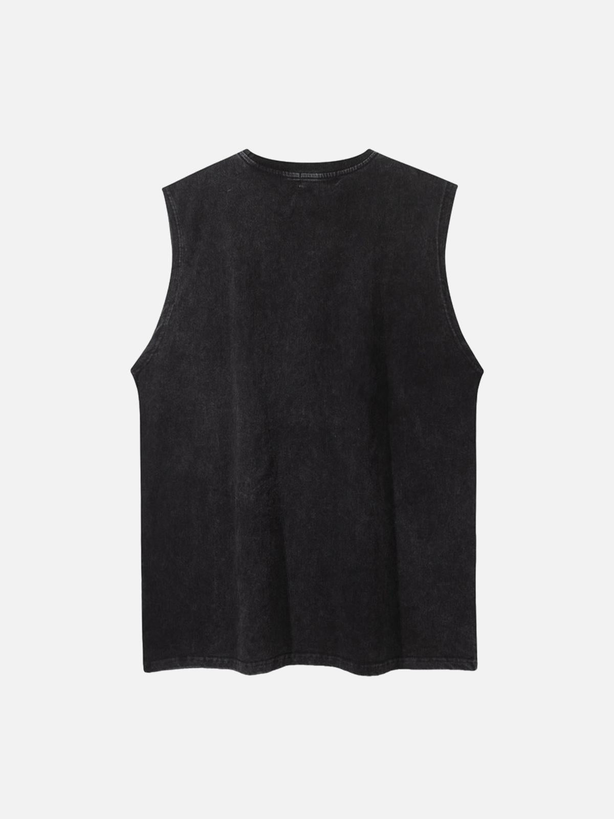 Concert Outfit Retro Distressed Character Print Street Rap Vest