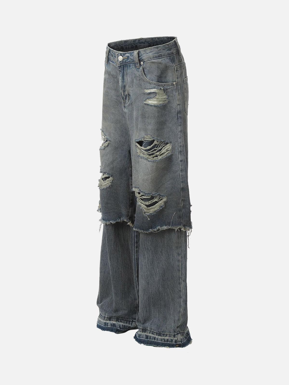 Concert Outfit Retro Distressed Faux Two-Piece Ripped Jeans