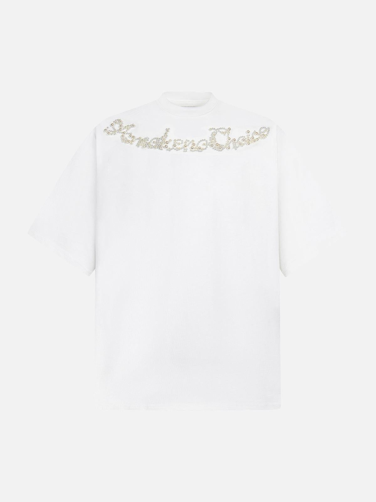 Concert Outfit Retro Embroidery Beaded Letter Print T-Shirt
