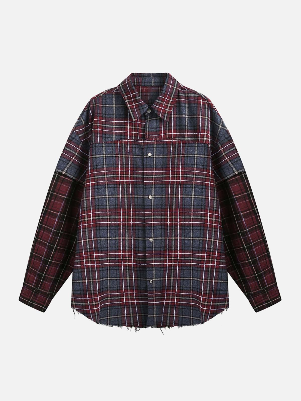 Concert Outfit Retro Faux Two-Piece Plaid Shirt