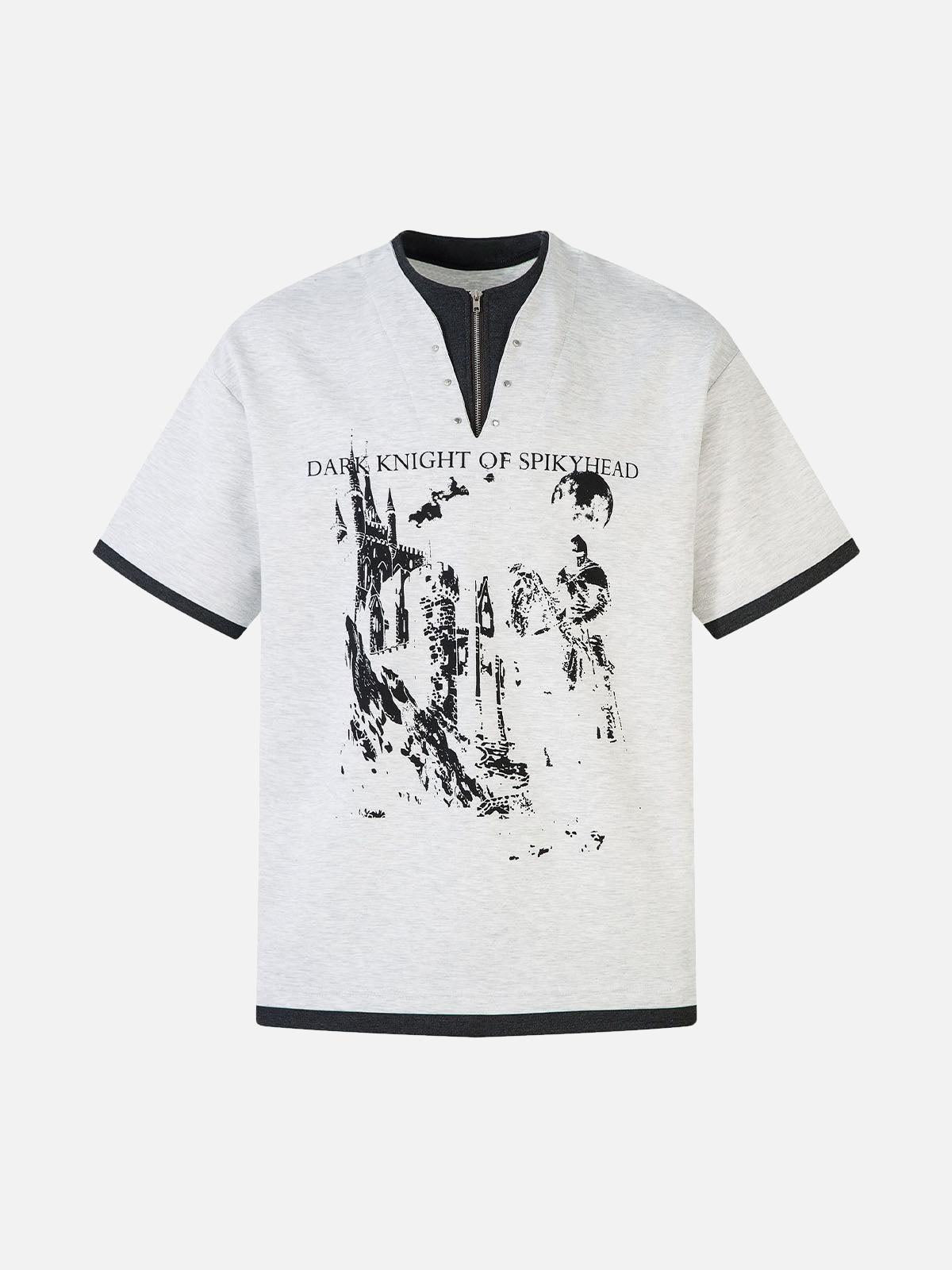 Concert Outfit Retro Faux Two-Piece Print T-Shirt