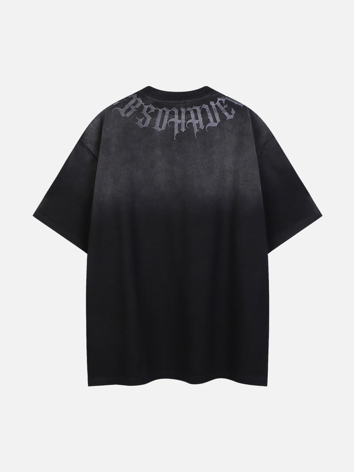 Concert Outfit Retro Gradient Letter Printed Washed Oversize T-Shirt