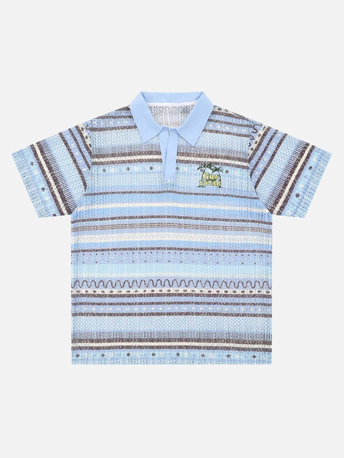 Concert Outfit Retro Gradient Striped Hollow POLO Shirt
