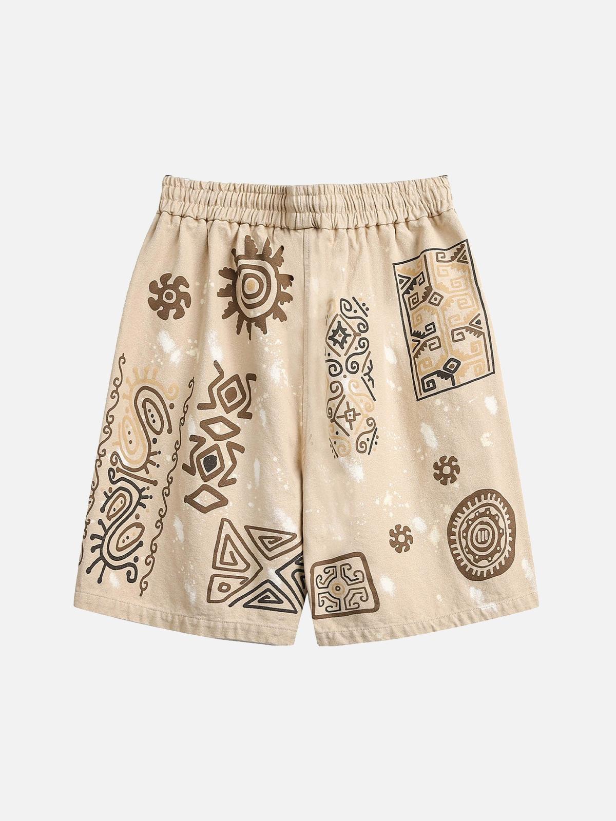 Concert Outfit Retro Hieroglyphic Pattern Hip-Hop Shorts
