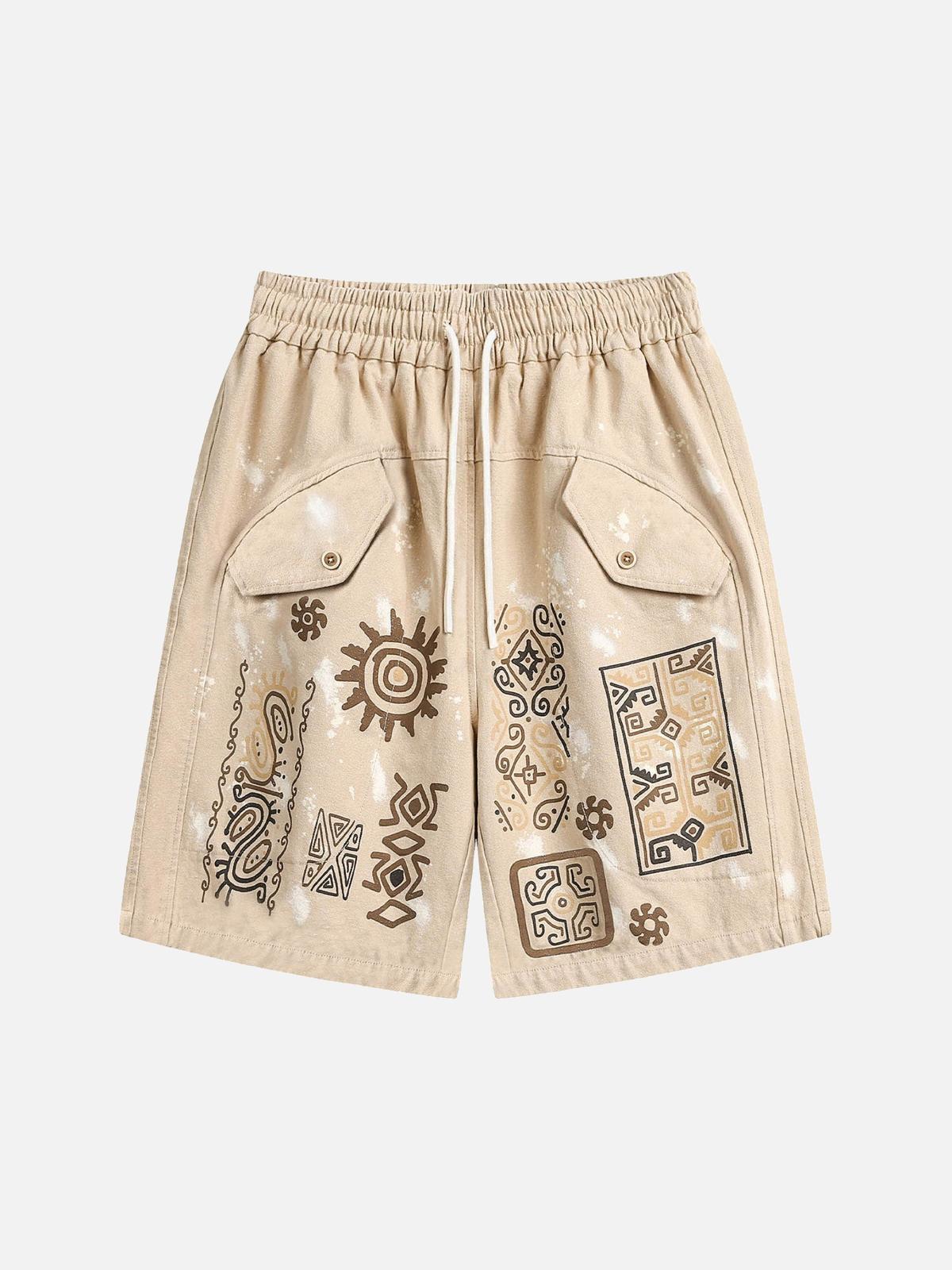 Concert Outfit Retro Hieroglyphic Pattern Hip-Hop Shorts