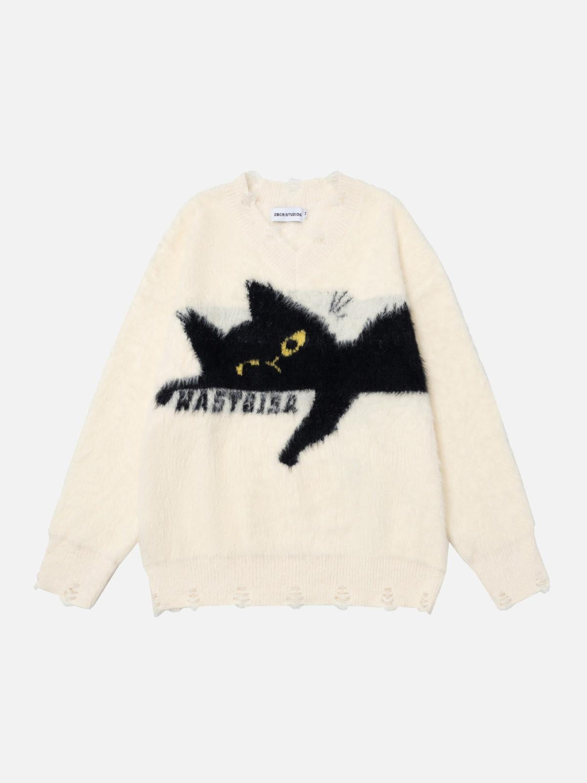 Concert Outfit Retro Lazy Cat Sweater